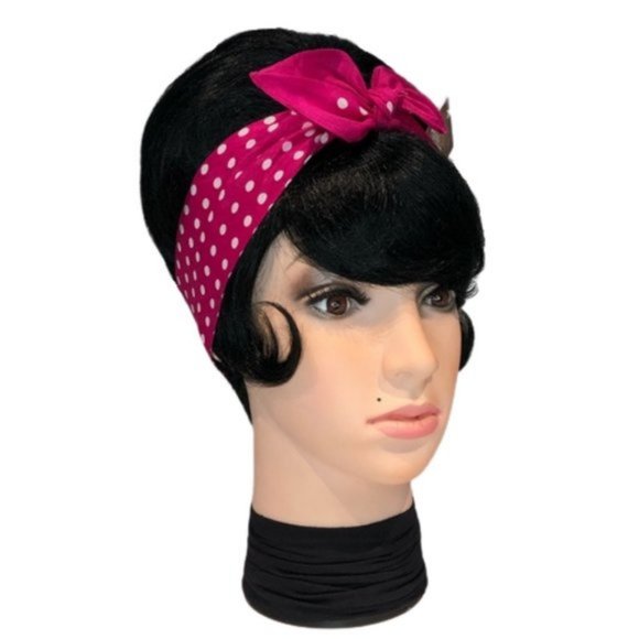 Pink and White Polka Dot Retro Bandana Tie Headband - Picture 4 of 13